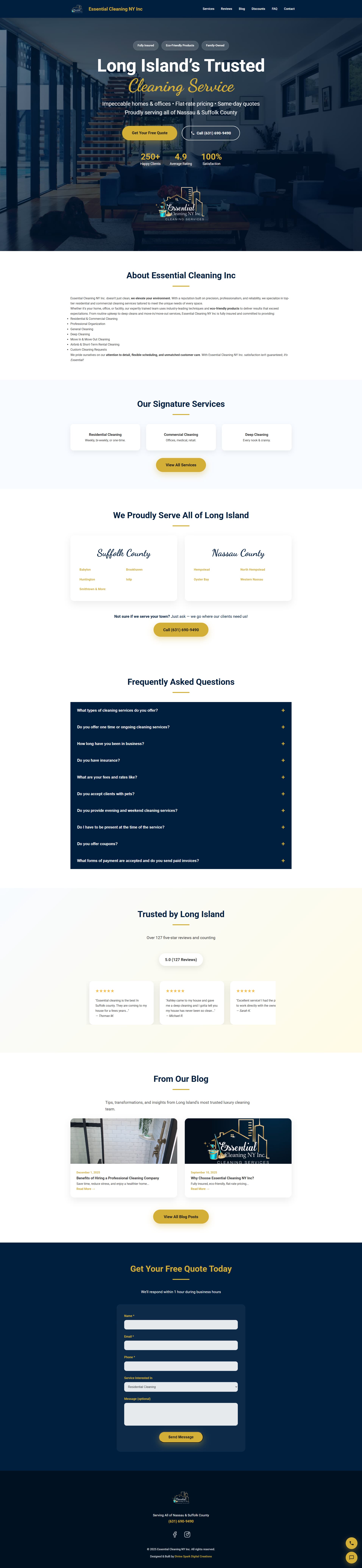 Essential Cleaning website design, built by Divine Spark Digital Creations